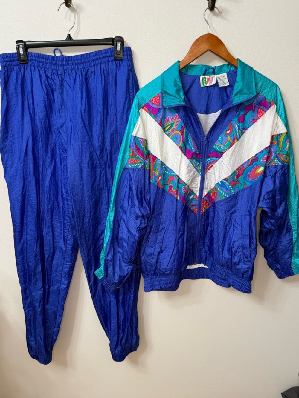 Vintage 90s Bold Spirit Tracksuit Set Colorblock Windbreaker Large Retro